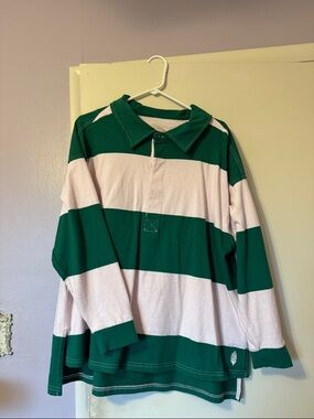Green and pink Striped Rugby Polo Shirt